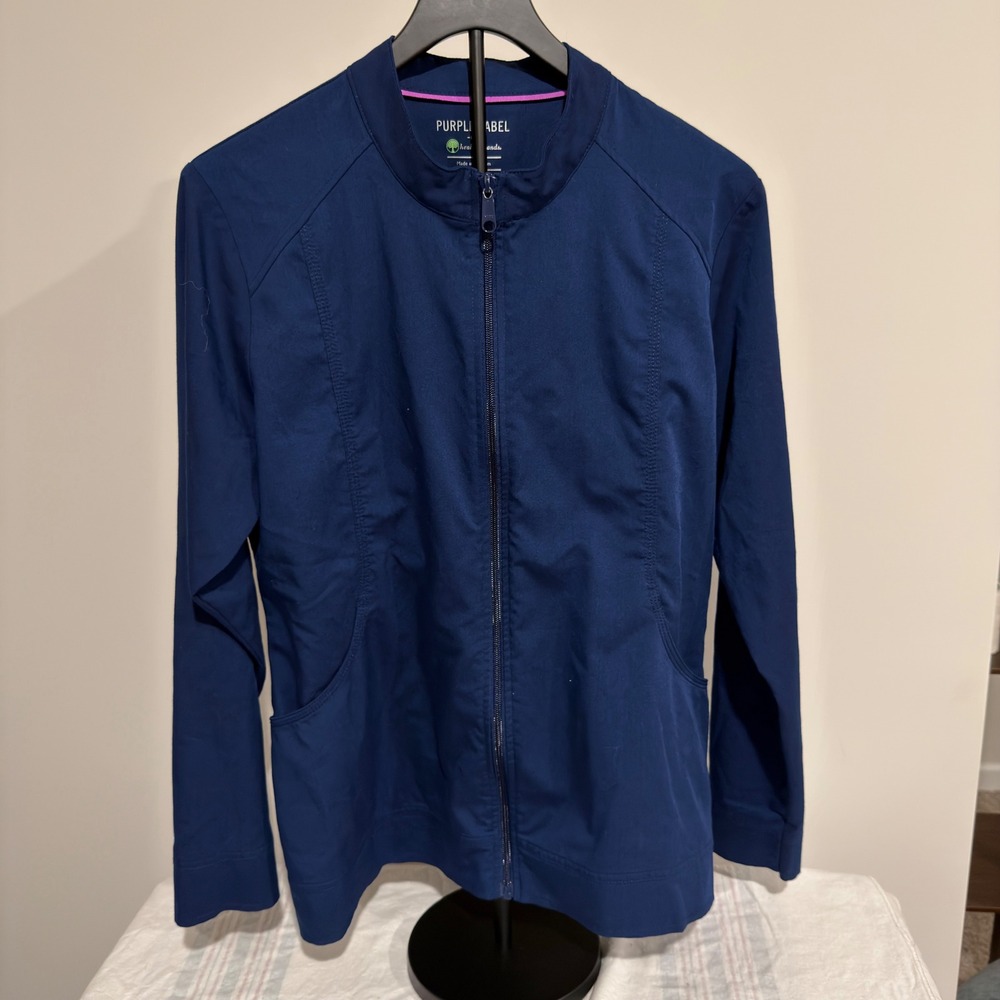 Healing Hands Purple Label Navy Blue Full Zip Scrub Jacket Women Large
